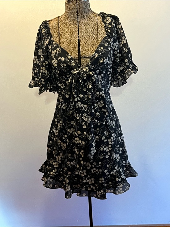 Angel Biba Dresses & Skirts - Black Floral Tie-Front Mini Dress